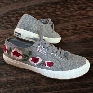 Superga 2750 Gray Embroidered Sneaker Shoes Women's US 10 EU 41.5